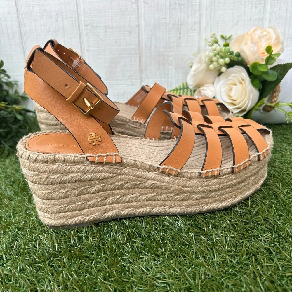 Tory Burch Fisherman Espadrille Wedge Sandals color: BRANDY women size 7.5 new